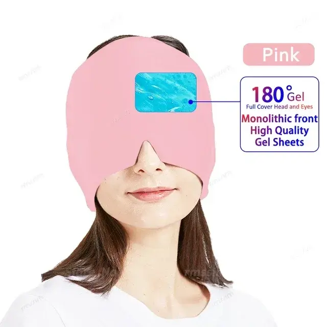 الصورة المصغرة: Migraine Relief Cap with Gel Eye Pads - Hot & Cold Therapy Ice Hat for Headache 