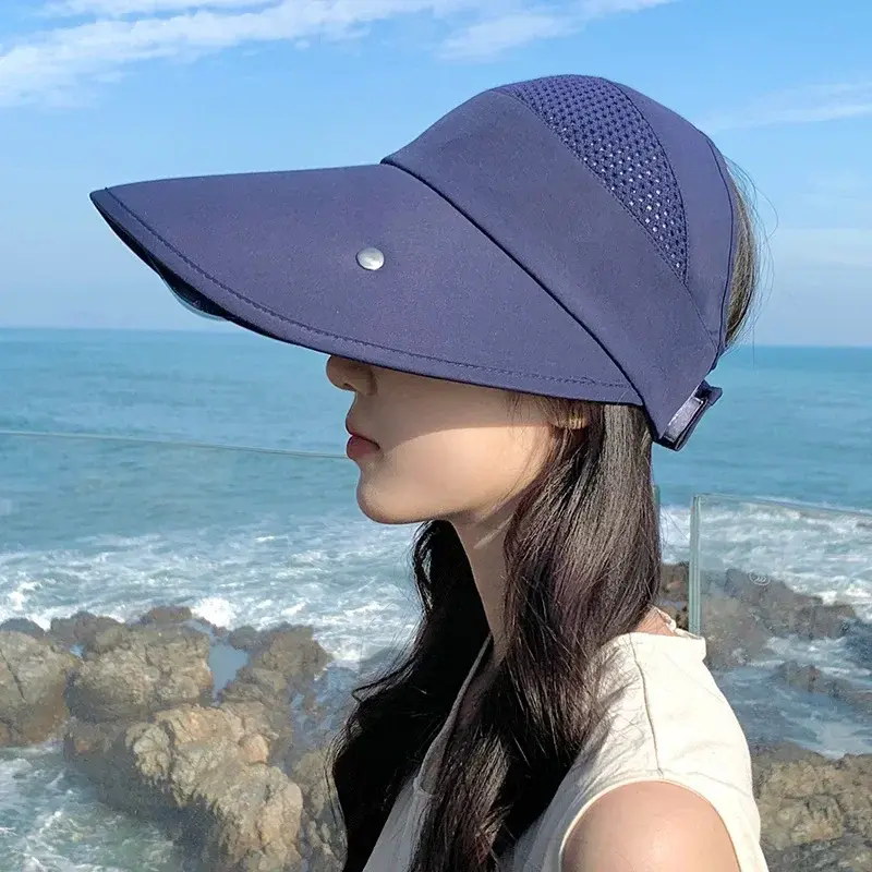 Thumbnail: UV Protection Sun Hat with Face Shield Women Summer Sunshade Hats Empty Top Casq