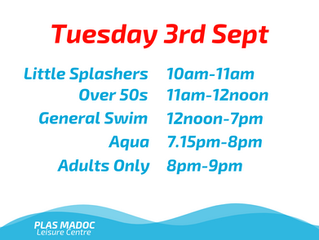 Swim Times for Tuesday 3rd September
