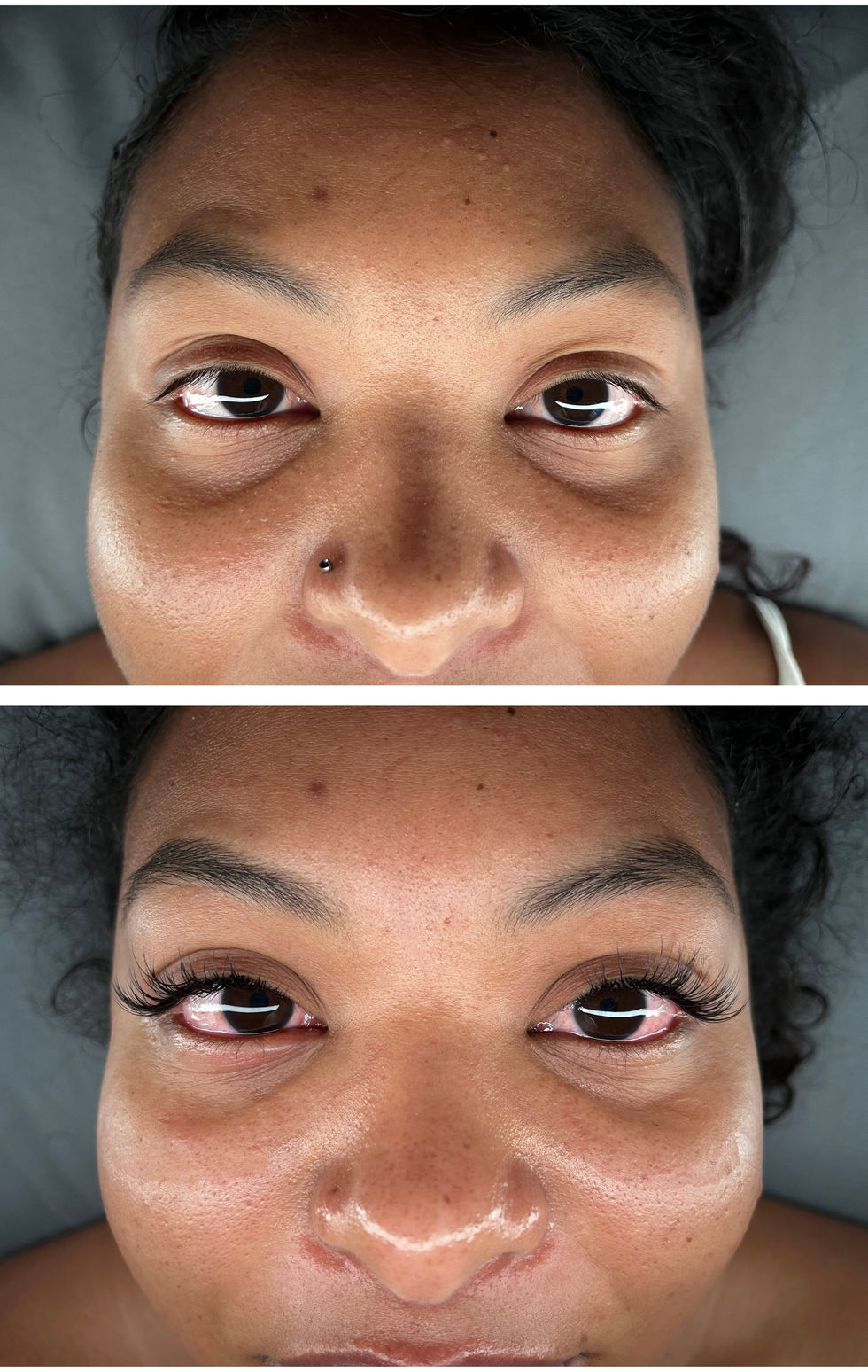 before & after of an enzyme facial with full set of classic lashes!