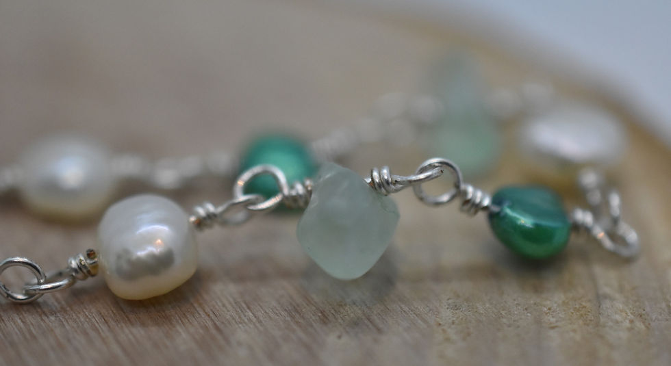 Thumbnail: Semi precious stone bracelet: Freshwater Pearls and Fluorite
