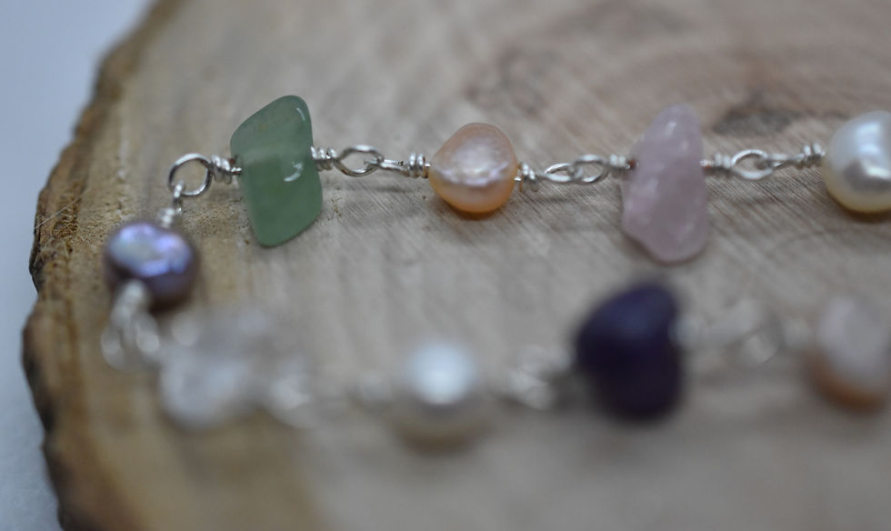 Thumbnail: semi precious stone bracelet: Freshwater pearls and other stones