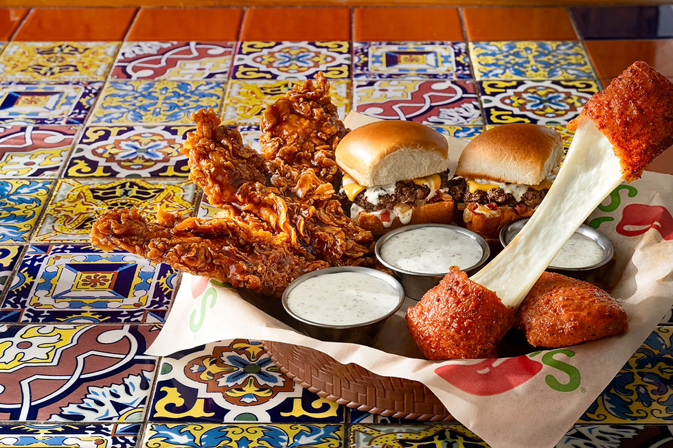 Triple Dipper with cheese pull Honey Chipotle Wings, Big Mouth Bites,Mozz_web.jpg