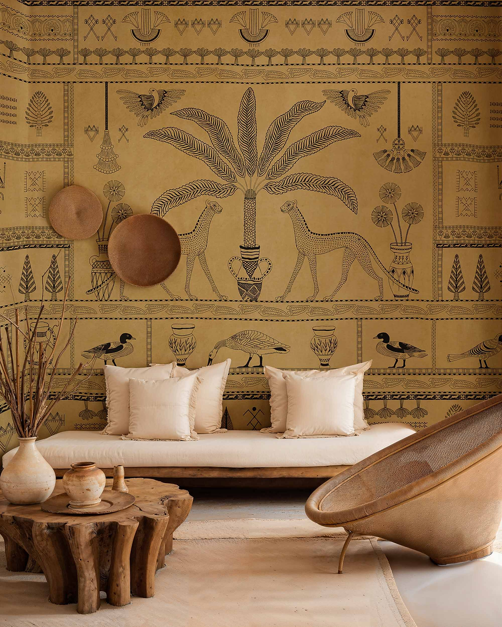 Ancient symbols, reinterpreted for modern walls.