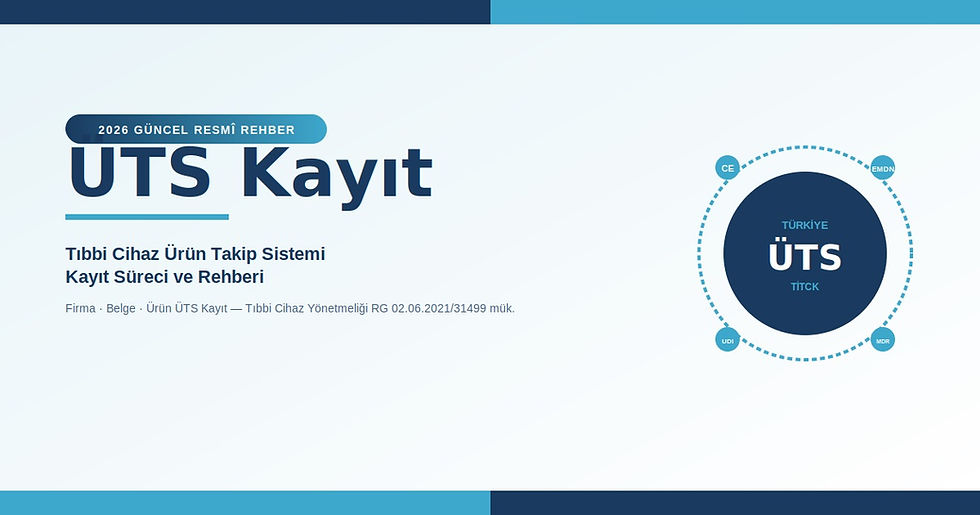 UTS Kayıt afişi. "2026 Güncel Resmî Rehber" metni, mavi ve beyaz tasarım. Çemberde Türkiye ÜTS ve ilgili kısaltmalar yer alıyor.
