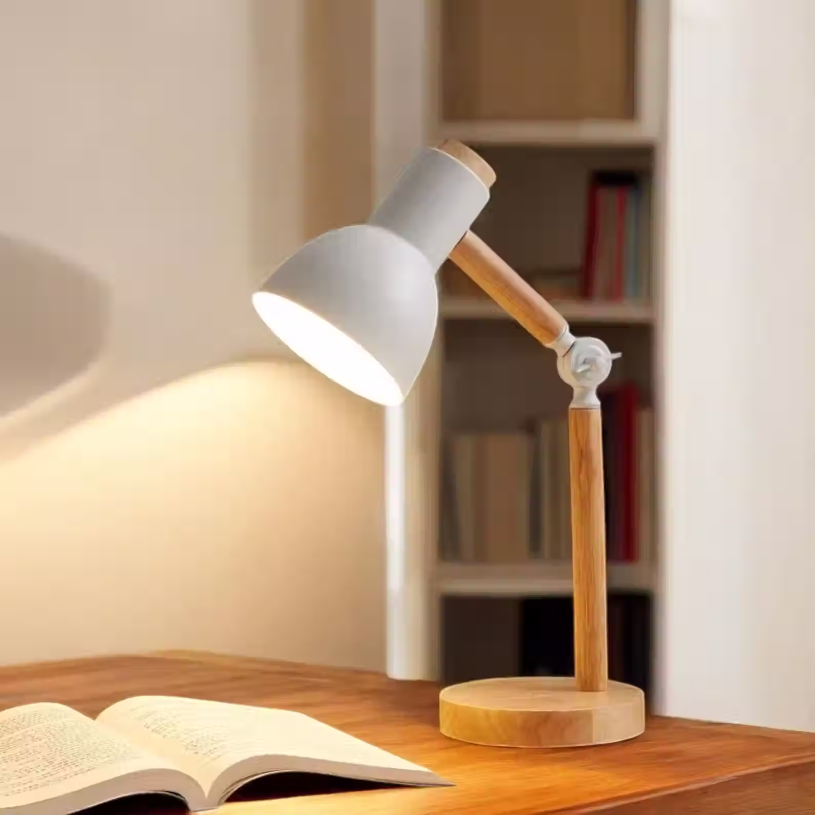 Adjustable Wooden Table Lamp for Reading, Work, and Everyday Use
