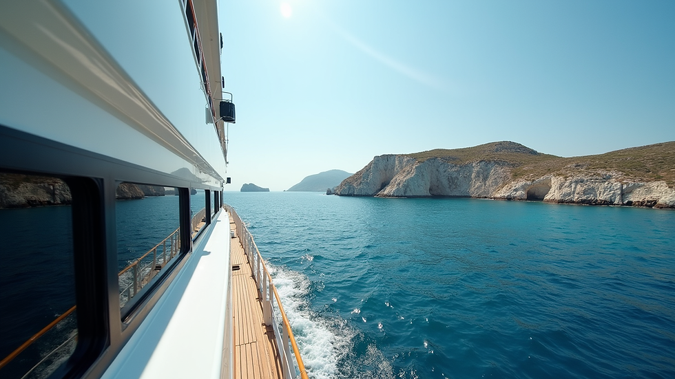 Vista panoramica dall'alto di una barca che naviga nelle acque turchesi di Favignana