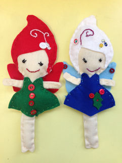 two felt dolls, made at Magpie Makes after school sewing club