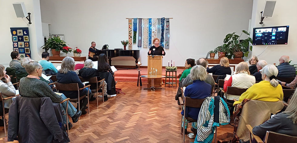 Rev. Dr Jane Blackall leading a Unitarian Sunday Service at Essex Church in Kensington