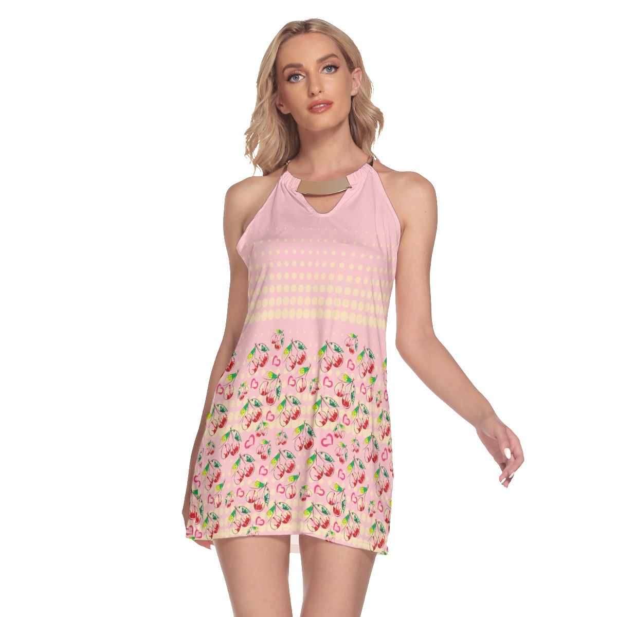 Summer Cherry Bomb Women's Round Neck Above Knee Dress