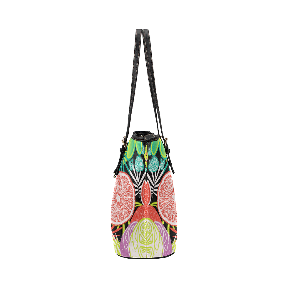 Thumbnail: Loudly Lime Black Leather Large Tote Bag