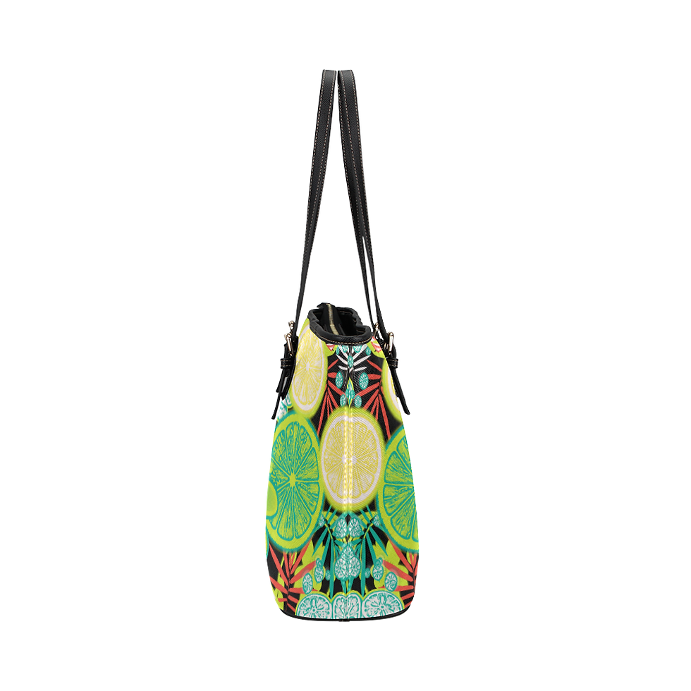 Thumbnail: Loudly Lime Black Leather Large Tote Bag