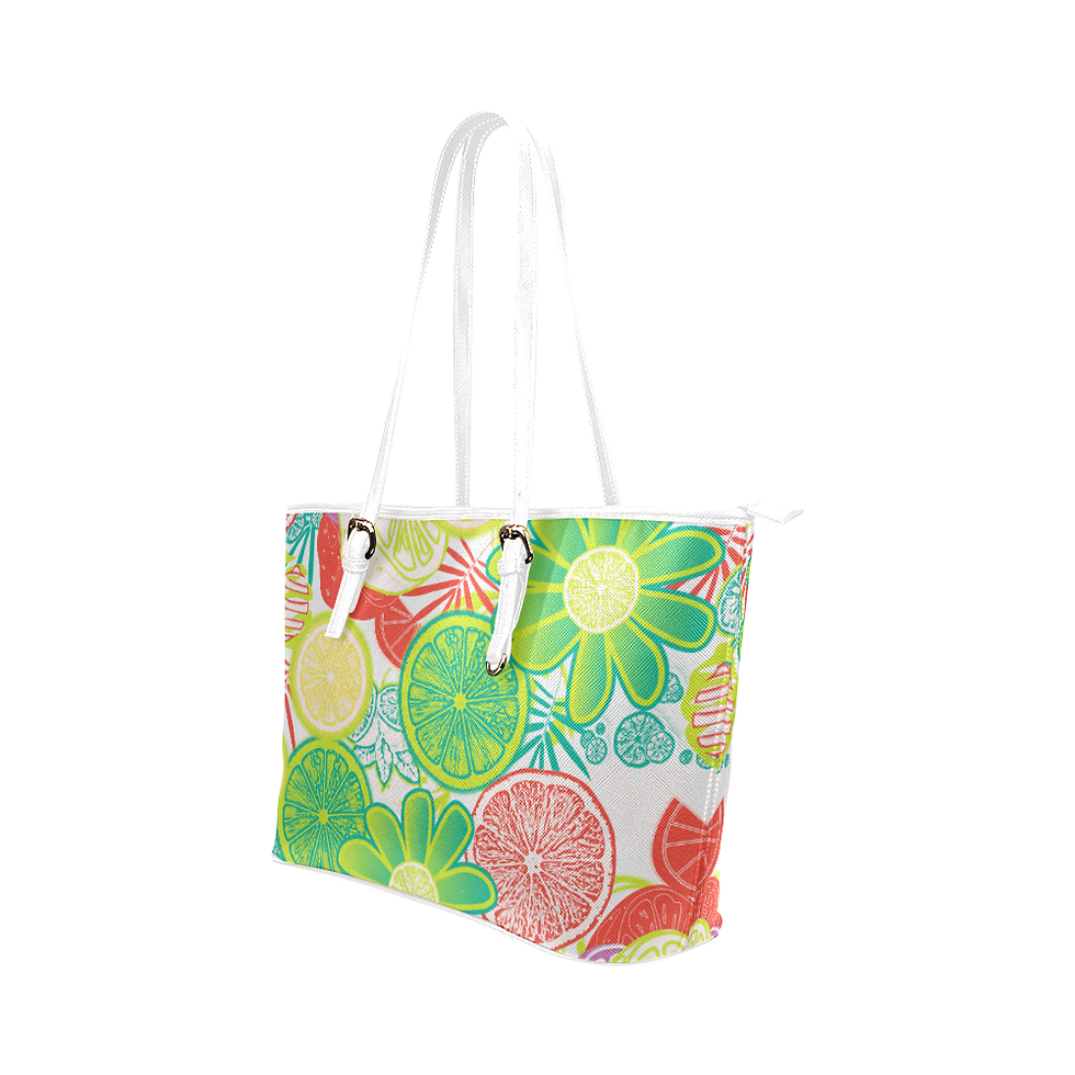 Thumbnail: Loudly Lime White Leather Small Tote Bag
