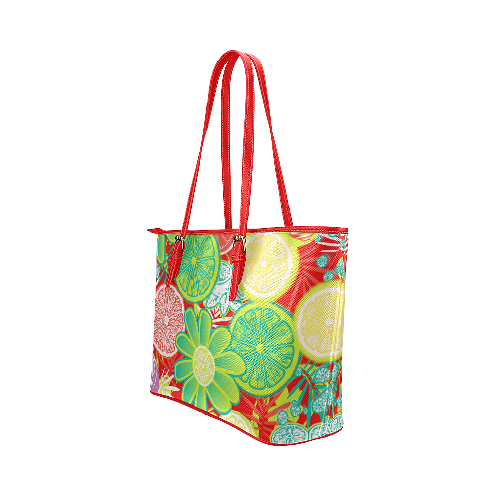 Thumbnail: Loudly Lime Red Leather Large Tote Bag