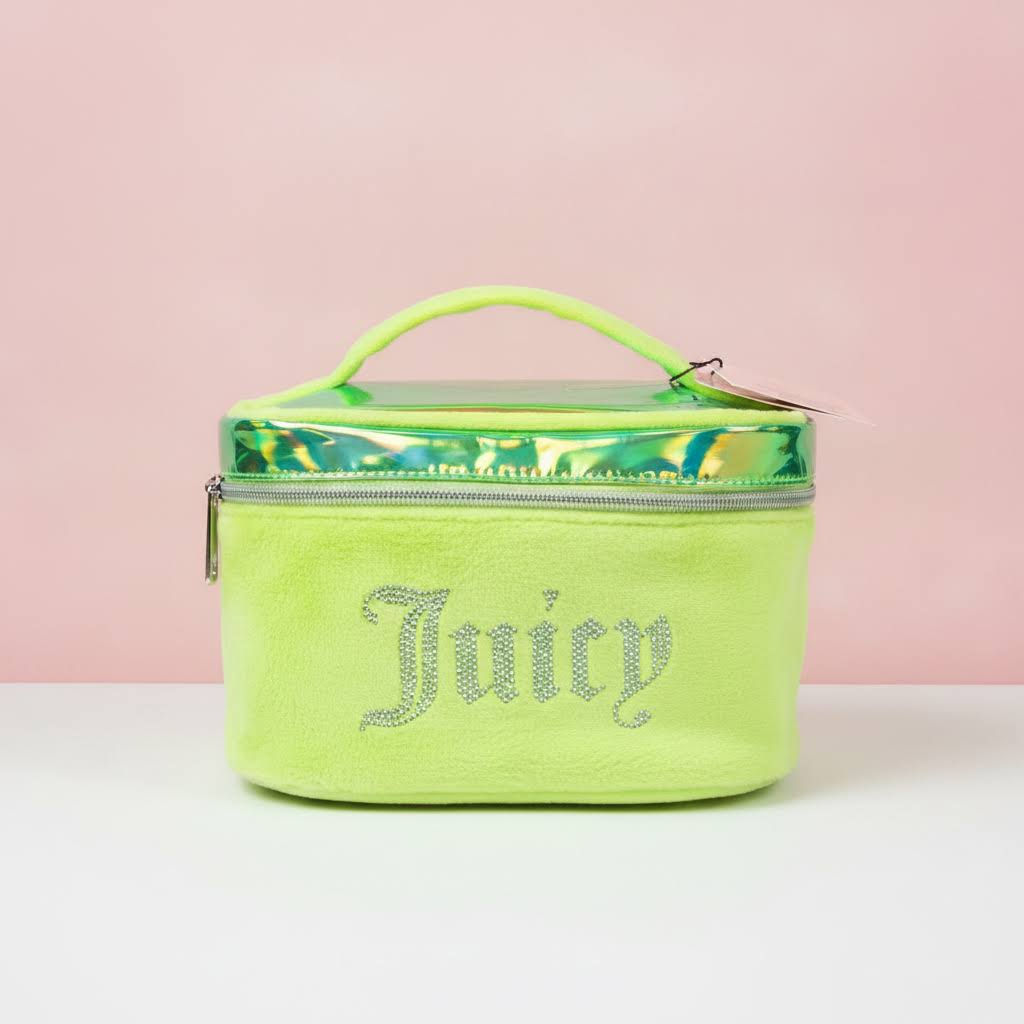 🛍️ Juicy Couture Lime Green Rhinestone Logo Travel Cosmetic Bag