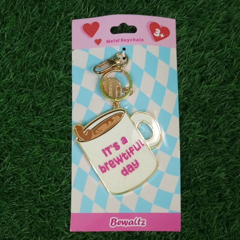 🆕 Glitter 'It's a Brewtiful Day' Coffee Mug Metal Keychain