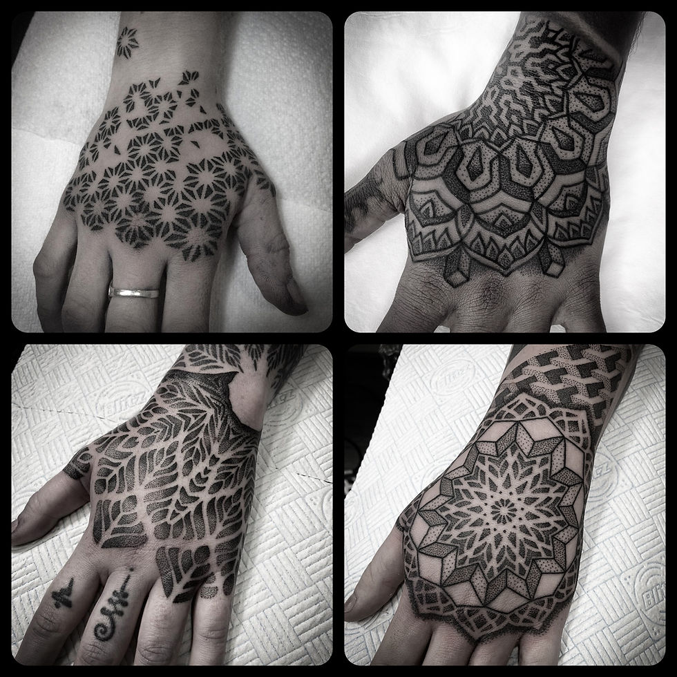 Geometric, dotwork hand tattoos. Birmingham UK āØ