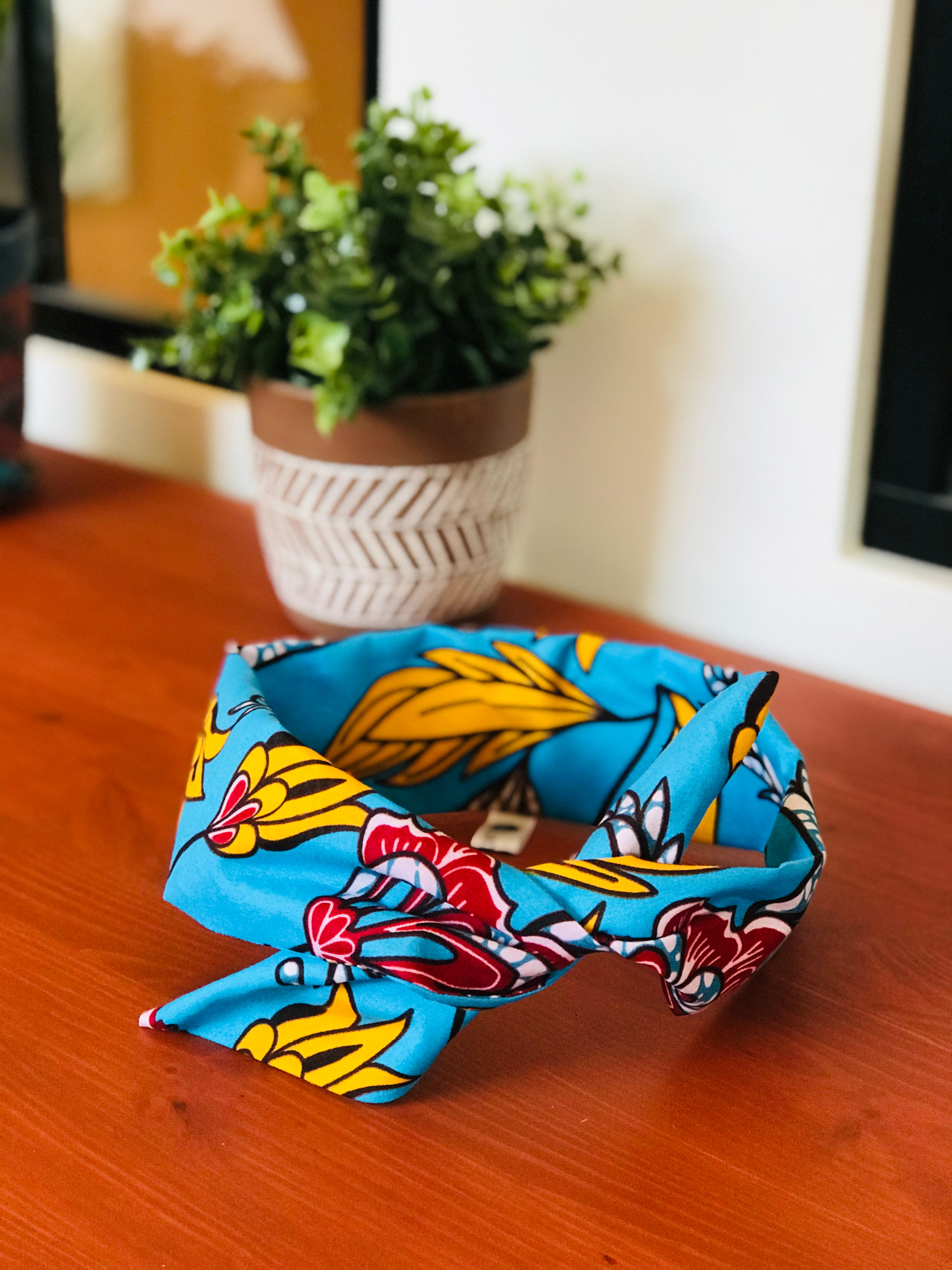 Bandeau en Wax avec armature métallique Bleu Turquoise