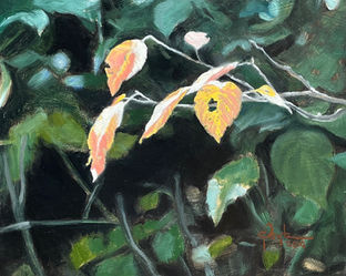 Deep green background foliage contrasts the featured yellow leaves in the foreground.This painting was painted for the YouTube channel’s inaugural video. This painting was painted for the YouTube channel’s inaugural video.
