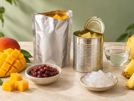 Retort pouch, metal can, and natural fruit and bean ingredients