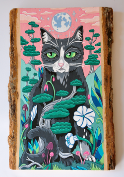 "Black Cat & Moonflowers"