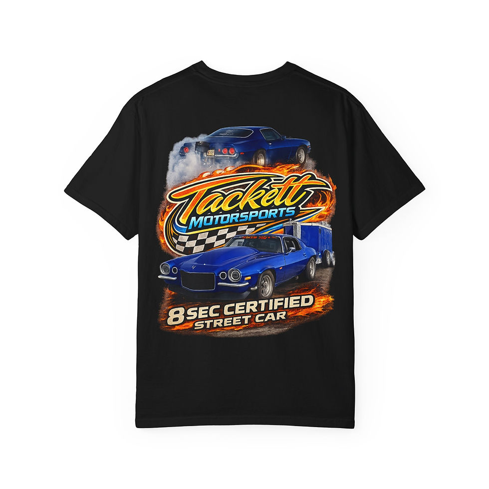 Thumbnail: Tackett Motorsports Muscle Car T-Shirt — 8 Sec Certified Street Car Graphic