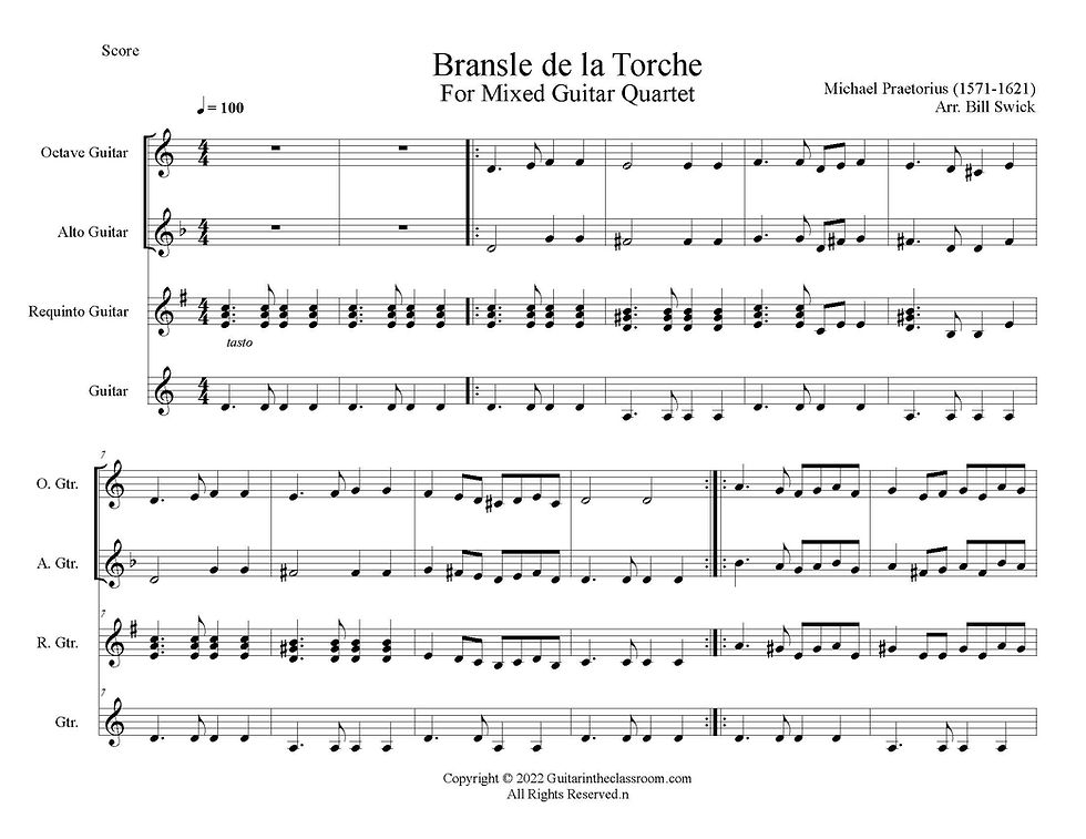Thumbnail: Sample Page for Bransle de la Torch by Michael Praetorius arranged for four guitars