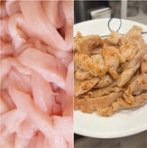 Raw and Cooked Chicken Strips