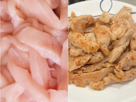 Raw and Cooked Chicken Strips