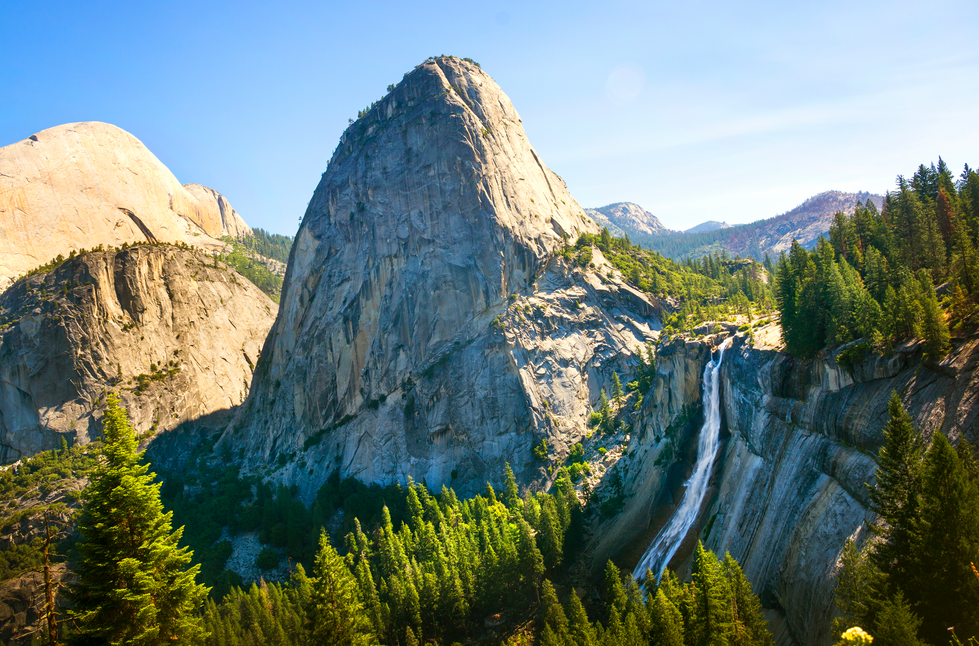 yosemite peak and waterfall