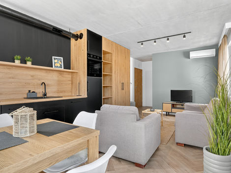 Fotografia nieruchomości Czechowice-Dziedzice – przestrzeń dzienna mieszkania, salon i kuchnia