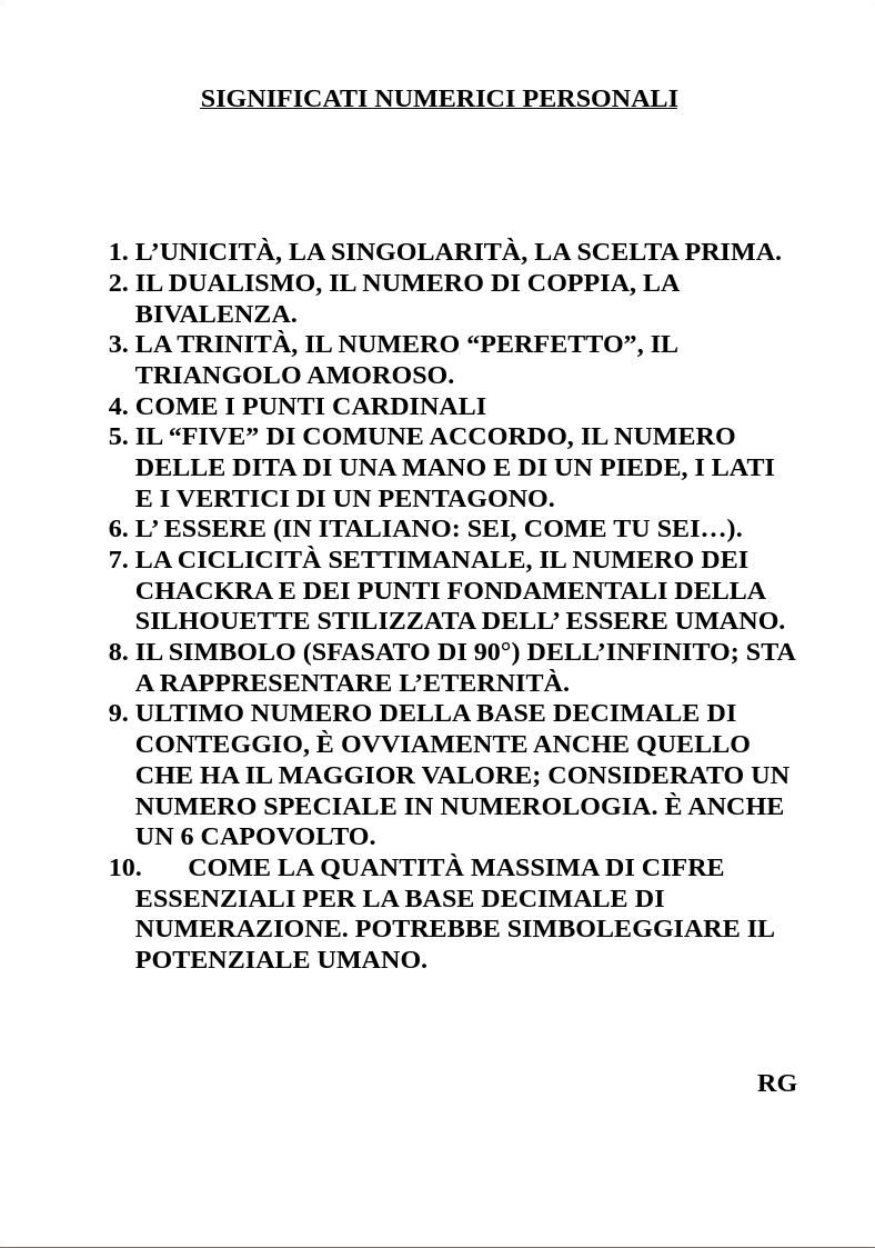SIGNIFICATI NUMERICI PERSONALI