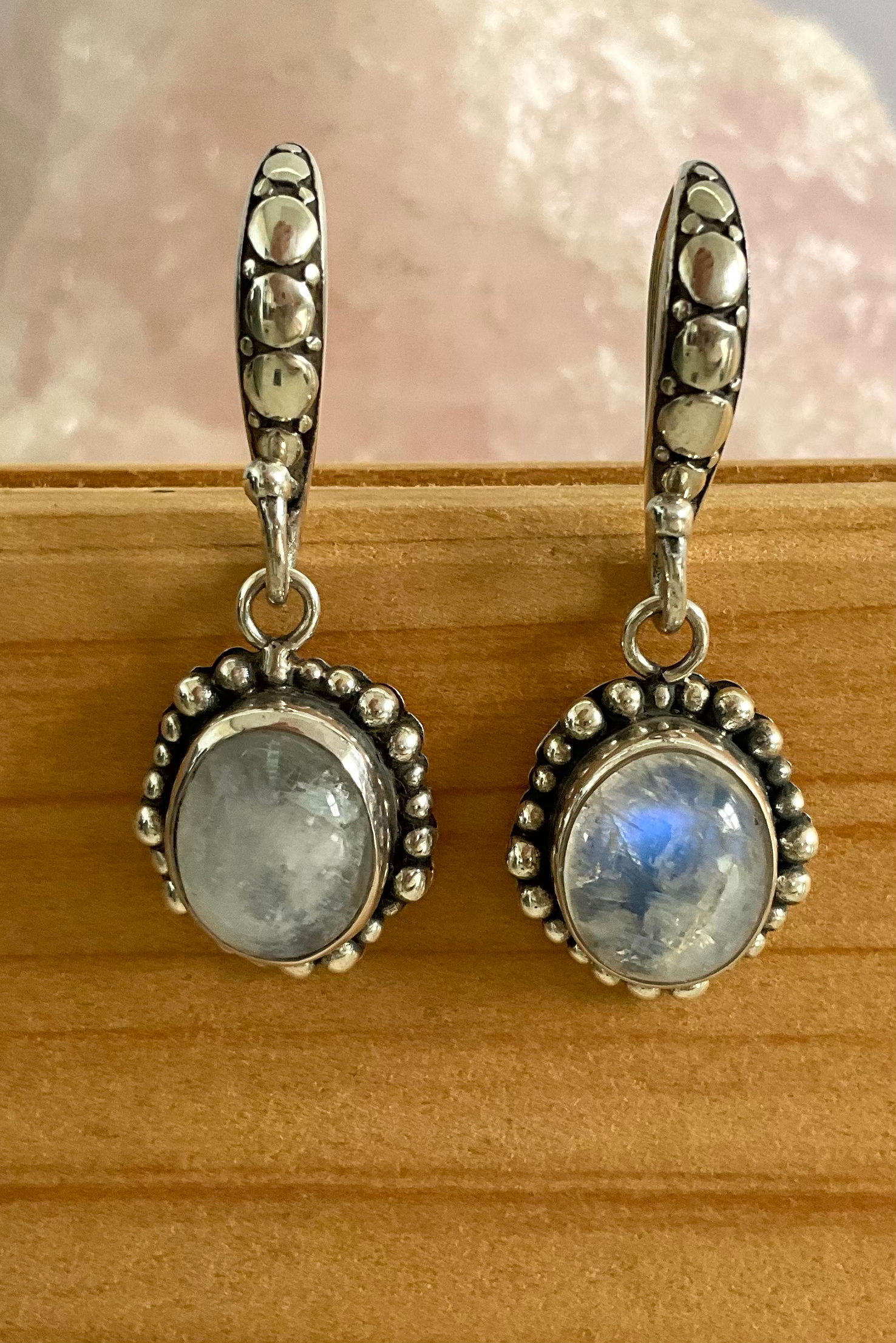 Rainbow Moonstone, dusky orbs, sterling silver earrings