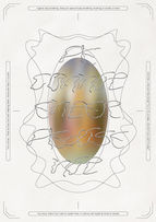 A piece with a golden oval at the center, framed by delicate line drawings and cursive-like scripts inspired by a book called Nadja.