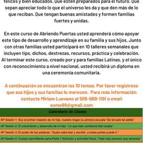 RegÃstrese a la nueva clase de Abriendo Puertas para familias y padres