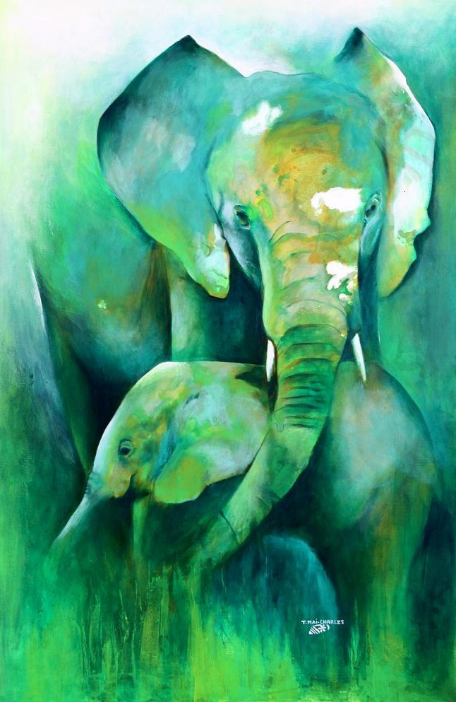 "Eléphant et son éléphanteau"