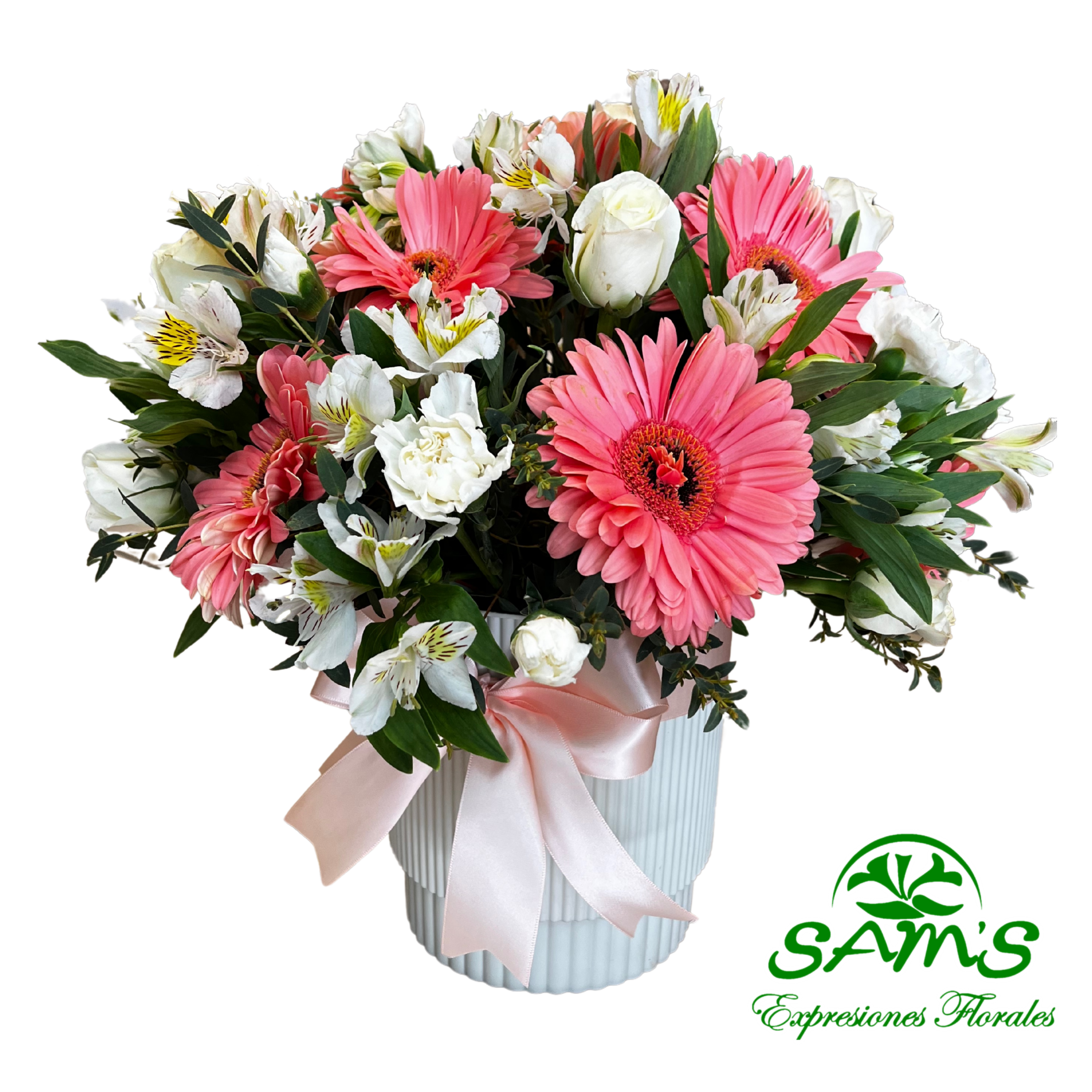 CAJA REDONDA GERBERAS + ROSAS