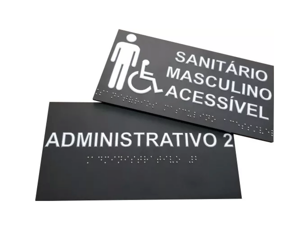 Placa Acrílico fosco 10x20 Com Escrita Em Alto Relevo E Braille