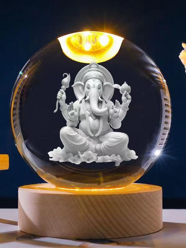Ganpati: 3D LED Ganpati Ji Crystal Ball Night Lamp with USB-Powered Colorful Glo