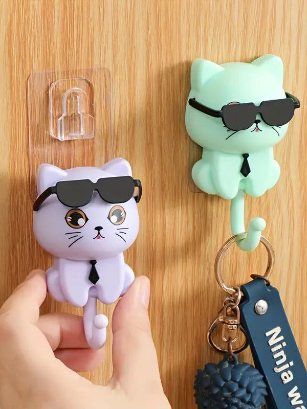 SwagCat: Adorable Cat Wall Hook with Stylish Sunglasses Design for Keys, Towels,