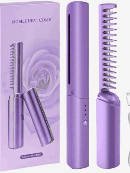 EasyStraight: Cordless Hair Straightening Comb with 3-Heat Settings, Rechargeabl