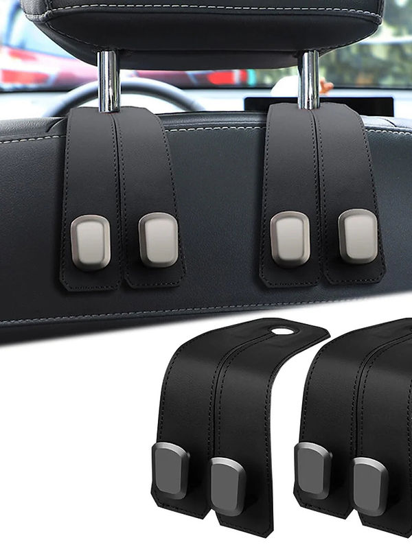 Hooksy: Universal Leather Car Headrest Hooks, Car Seat Back Organizer Hanger for