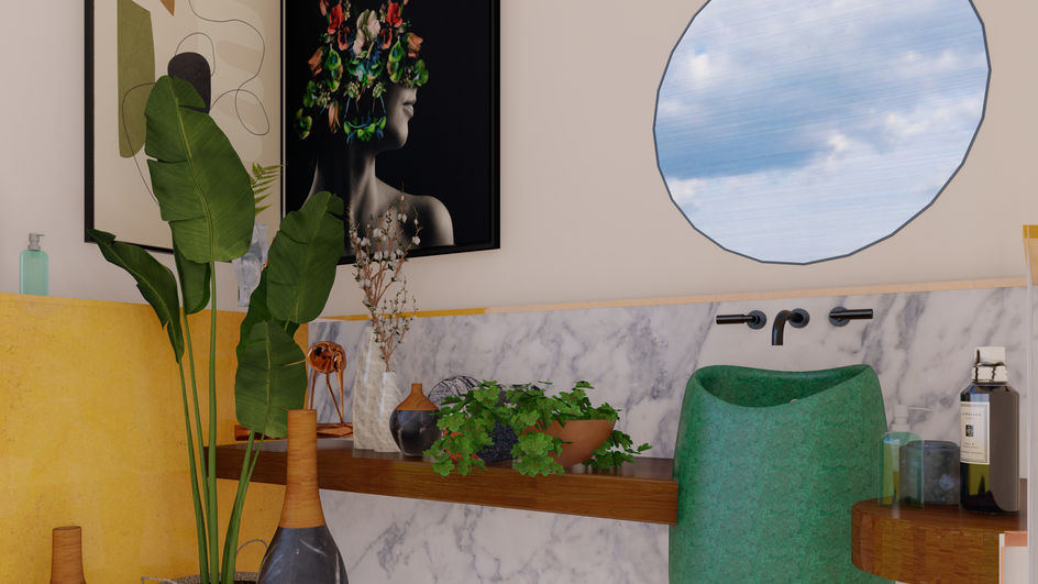 Powder Toilet Render 13 of Dachigam Residence - Lavish residential interior design by Keystone Stone Bengaluru