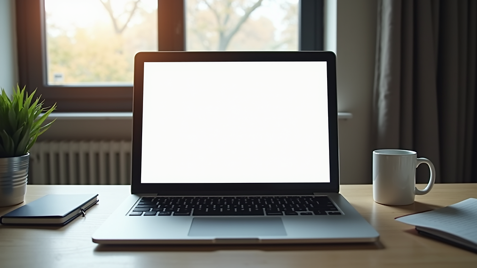 Eye-level view of a laptop on a desk with a digital mediation platform open