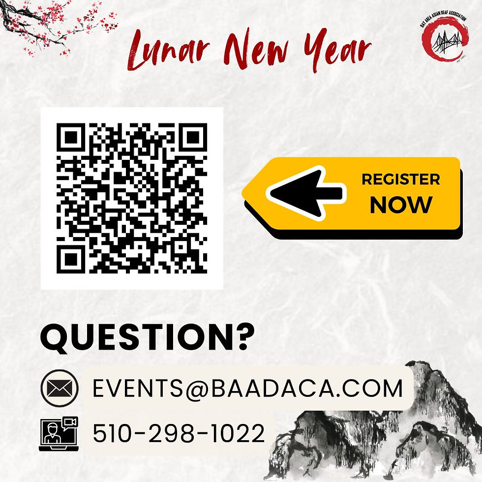 A subheading title with black font:
“Ticket Sales”
A orange arrow shaped banner point to left; a text inside with black font:
“< Register Now”
Left arrow point to QR-Code linked to registration form: https://rb.gy/nmatm5
A bold text with black font and regular black font for contact”
“QUESTION?”
“Email: events@baadaca.com
VP: 510-298-1022