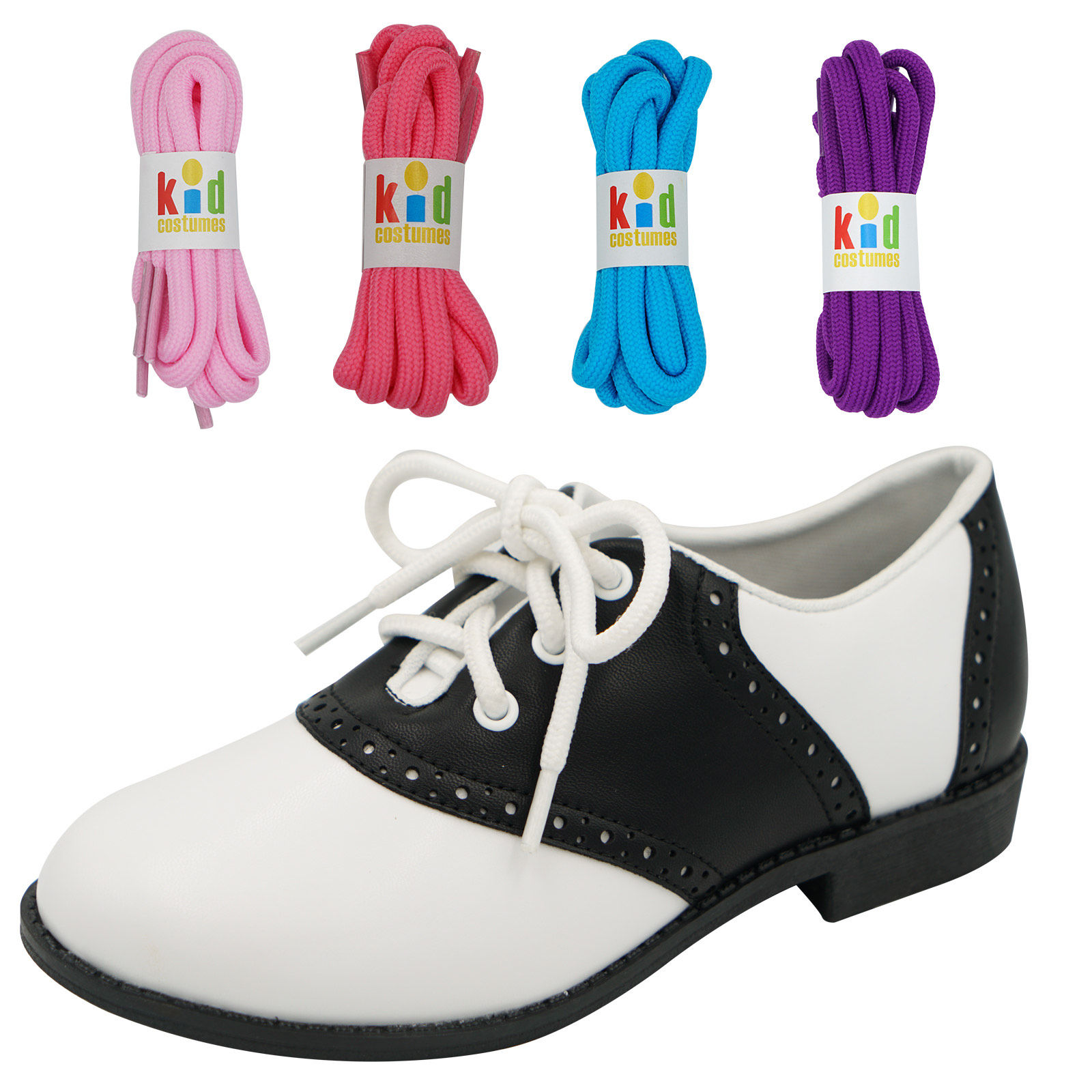 Sock Hop 50's Style Saddle Shoes for Kids with Five sets of Laces