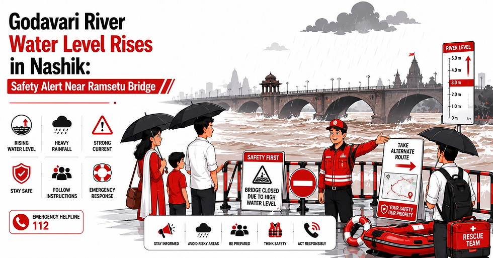 Godavari River Water Level Rises in Nashik: People Risk Crossing Ramsetu Bridge Amid Heavy Rains