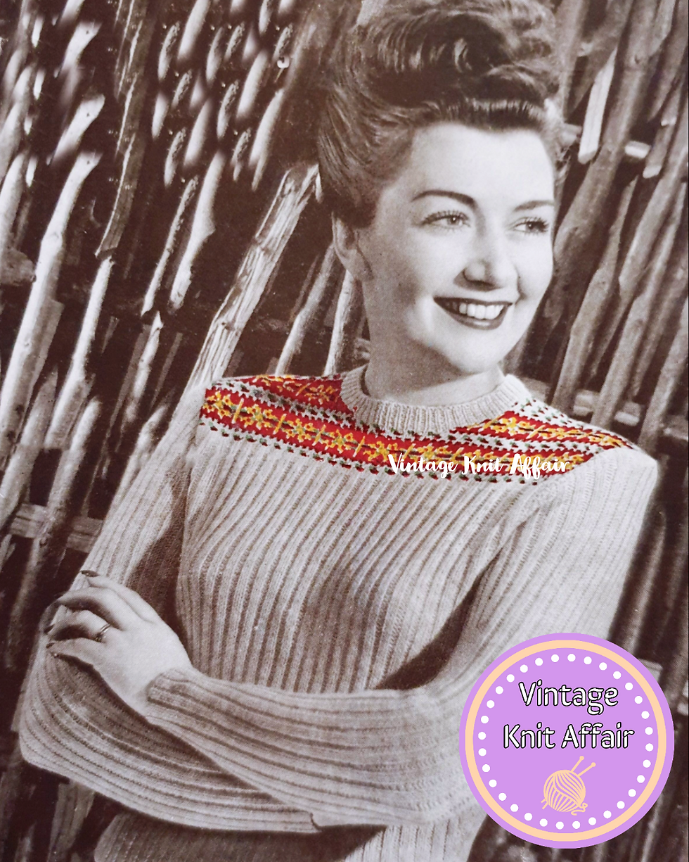 1940s Ladies Ribbed Fair Isle Jumper