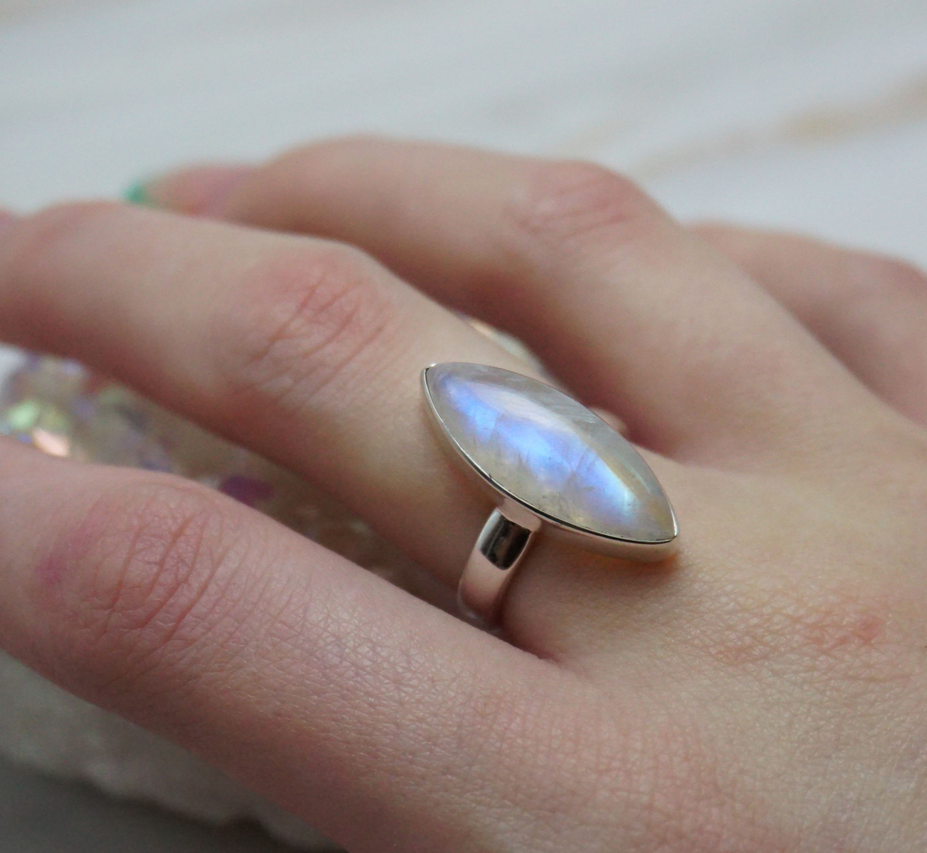 Long Marquise Style - Moonstone Ring
