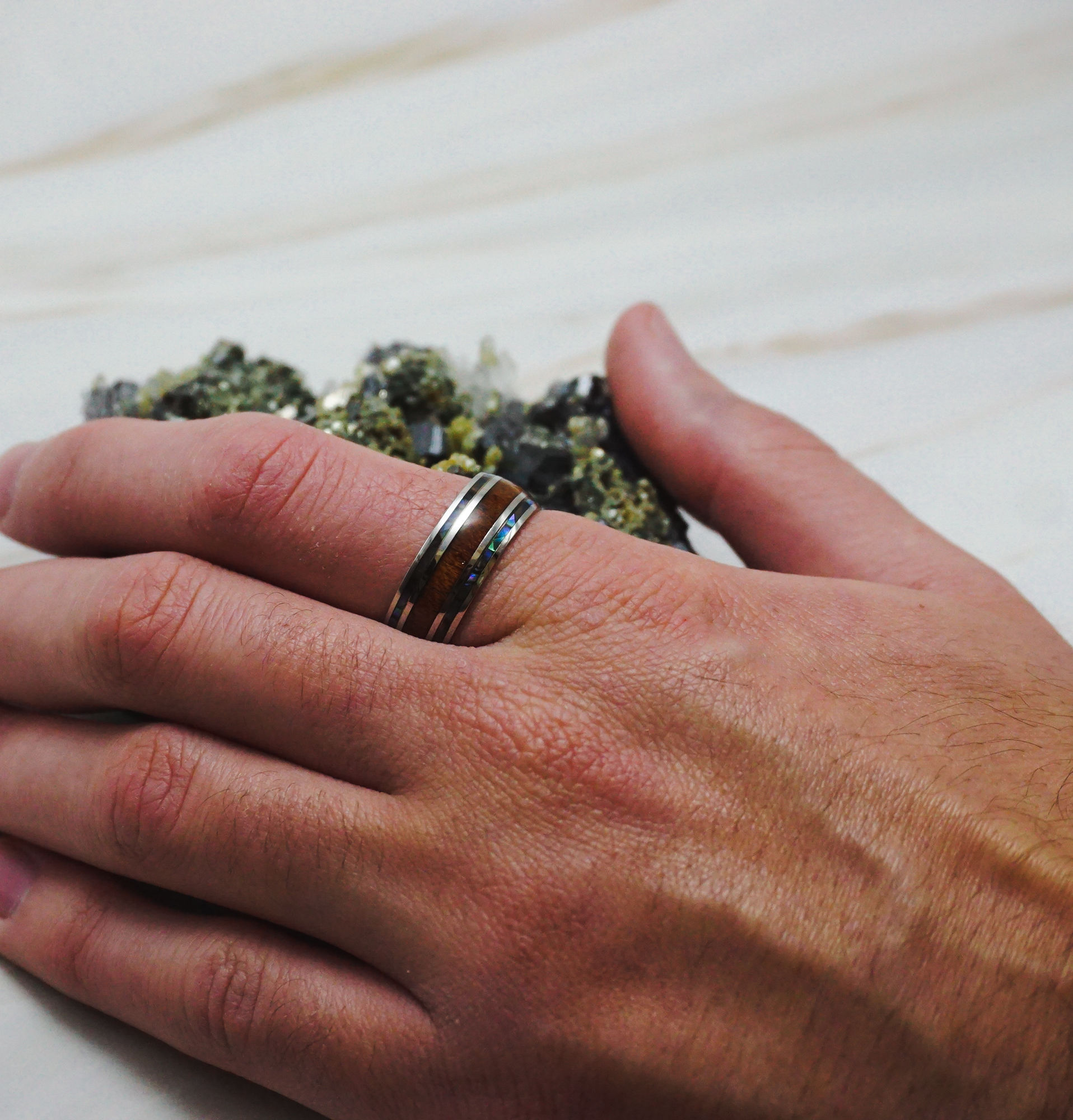 Men's Ring - Koa Wood with Abalone - band style